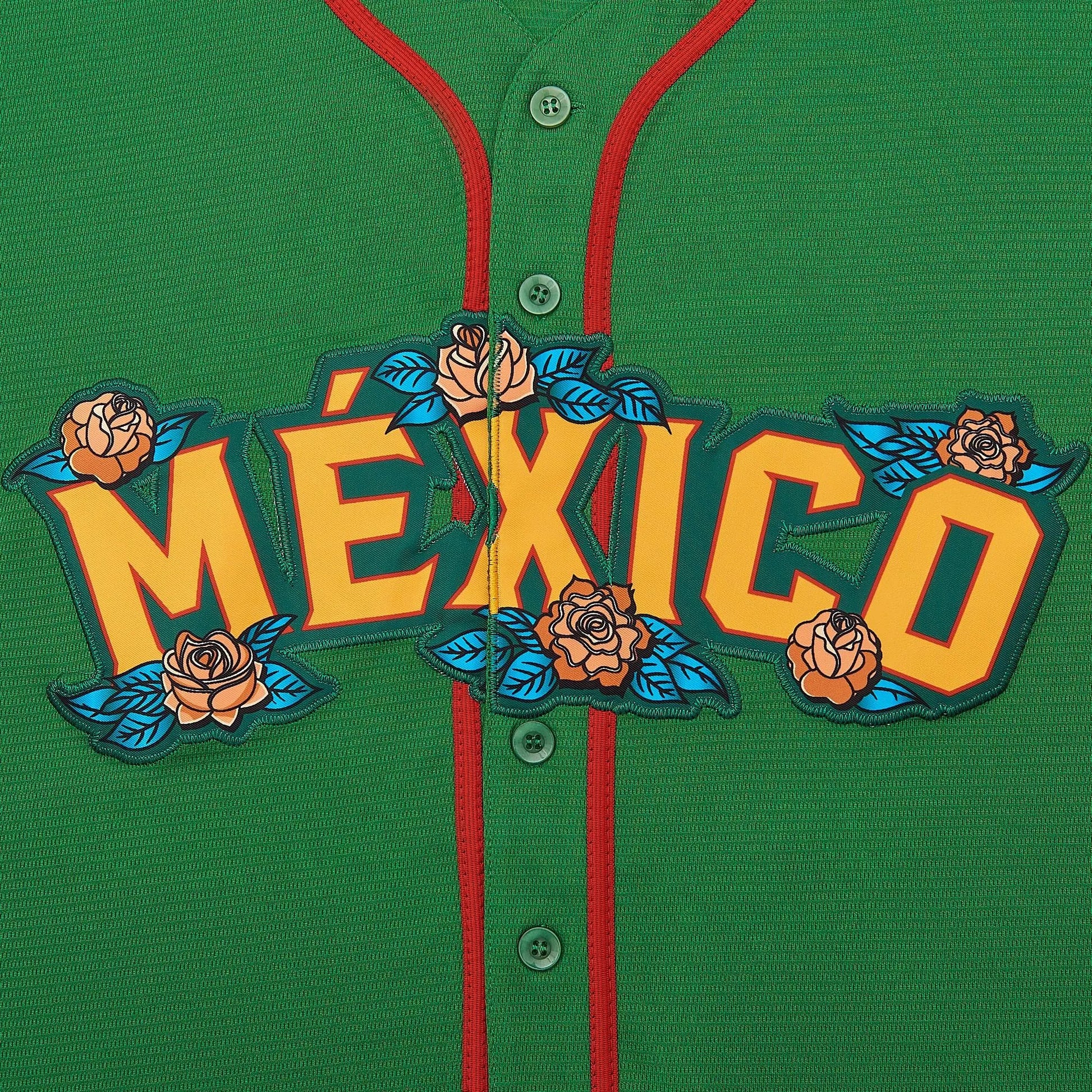 V-Neck Mexico Guadalupe Embroidered Baseball Jersey,Men'S Gift,Button Short Sleeve Sports Jersey,Loose Breathable Soft Comfort,Gift for Game Day