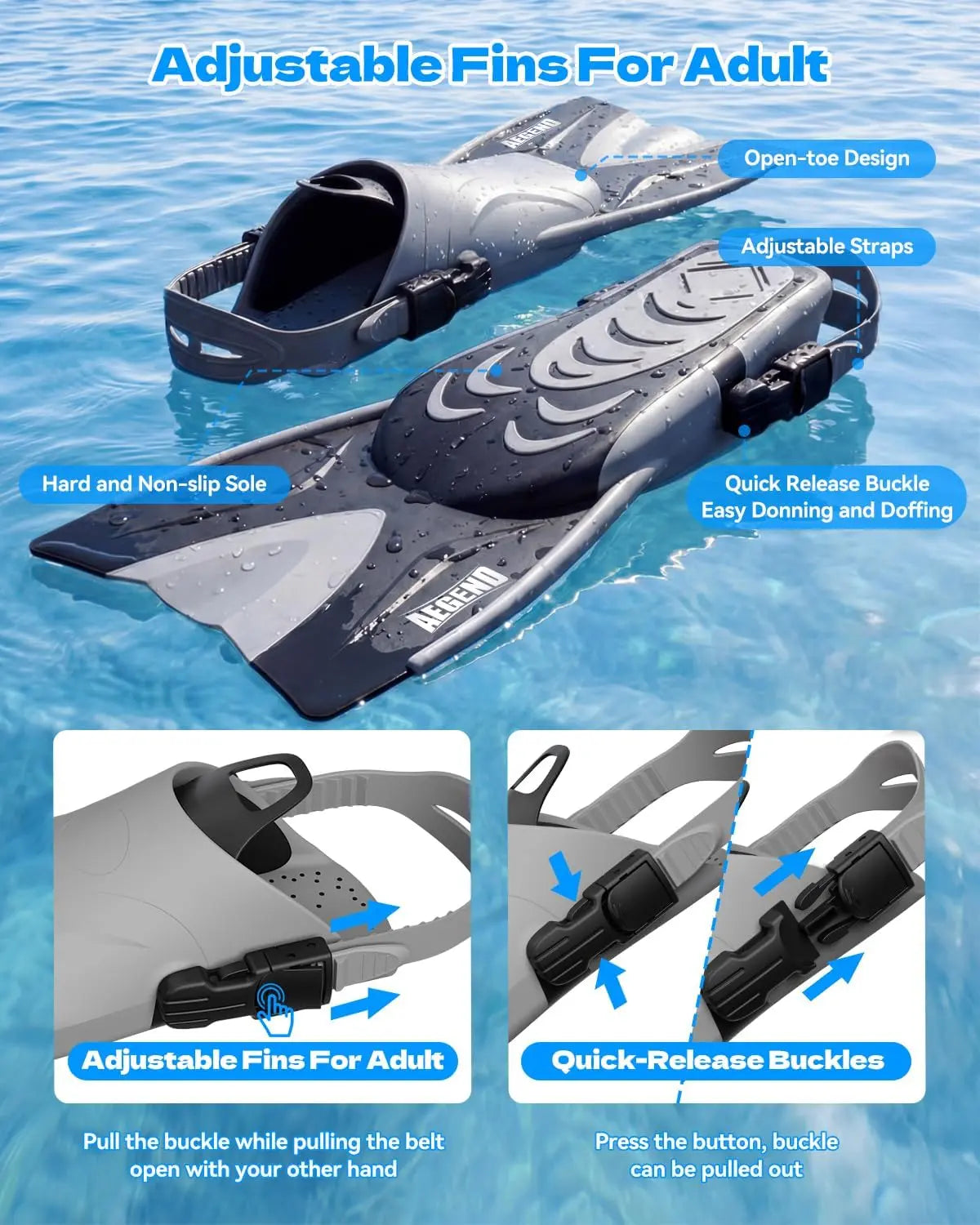 Aegend Professional Snorkeling Gear for Adults: Anti-Fog Panoramic Mask Set with Adjustable Fins and Dry Top Snorkel - Comprehensive Travel Snorkel Set for Swimming, Diving, and Snorkeling