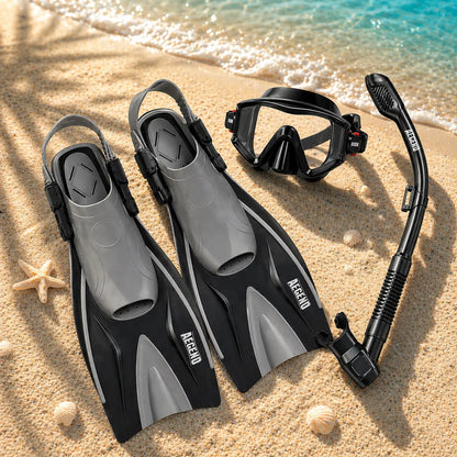 Aegend Professional Snorkeling Gear for Adults: Anti-Fog Panoramic Mask Set with Adjustable Fins and Dry Top Snorkel - Comprehensive Travel Snorkel Set for Swimming, Diving, and Snorkeling
