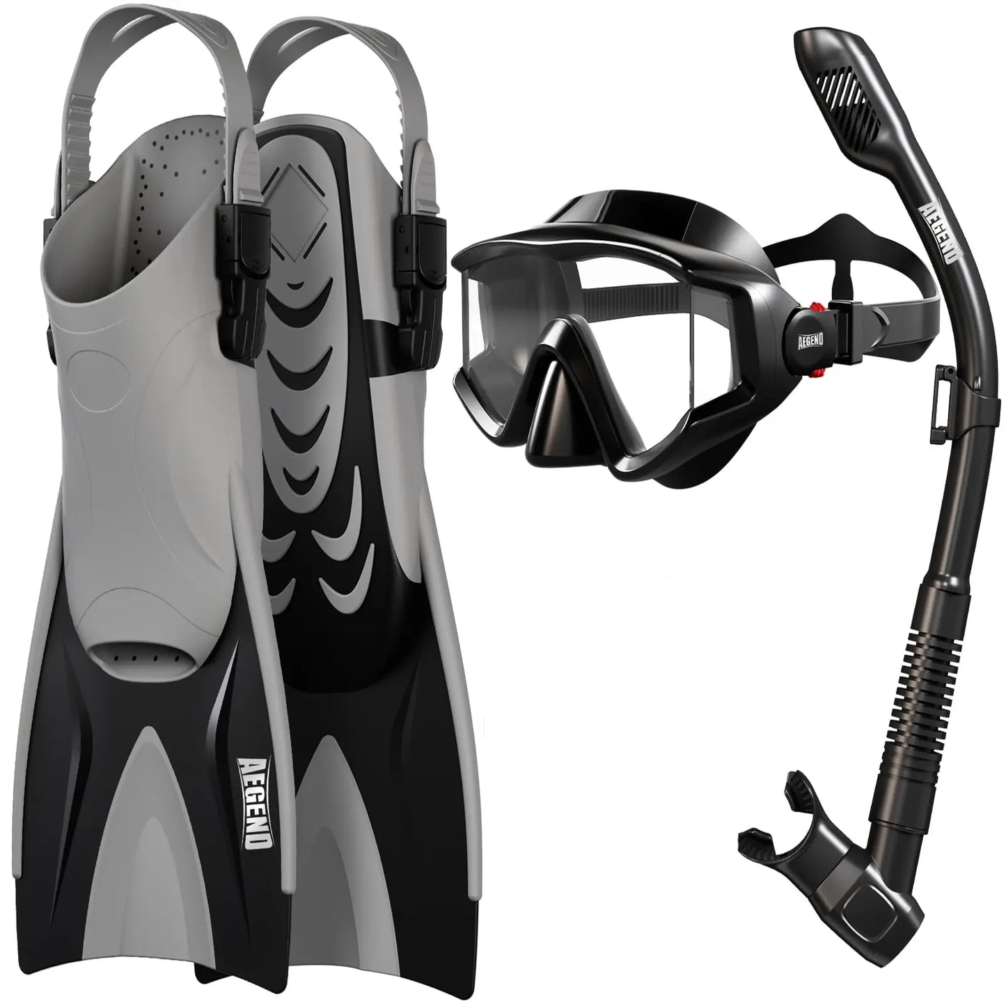 Aegend Professional Snorkeling Gear for Adults: Anti-Fog Panoramic Mask Set with Adjustable Fins and Dry Top Snorkel - Comprehensive Travel Snorkel Set for Swimming, Diving, and Snorkeling