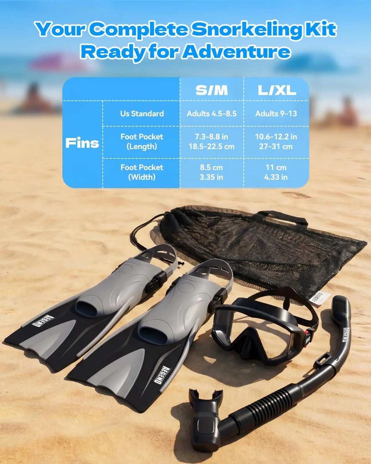 Aegend Professional Snorkeling Gear for Adults: Anti-Fog Panoramic Mask Set with Adjustable Fins and Dry Top Snorkel - Comprehensive Travel Snorkel Set for Swimming, Diving, and Snorkeling
