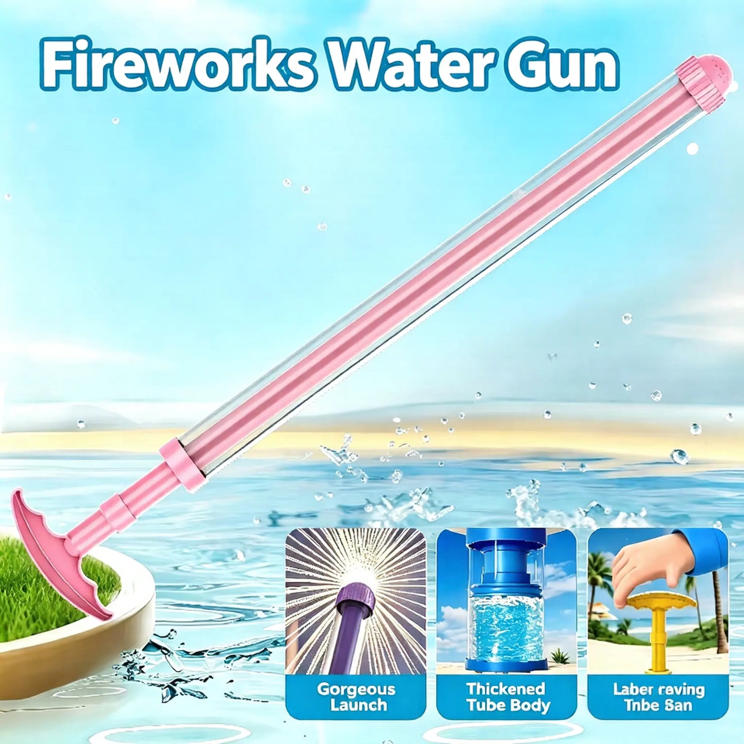 Pink Retractable Water Gun — Summer Outdoor Pool & Beach Water Play Party Toy — Water Hose / Drain Pipe / Drainage System