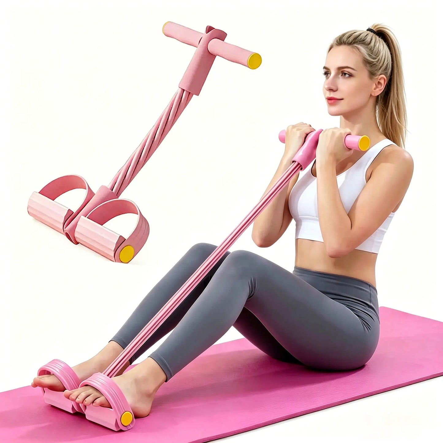 Upgraded 6-Tube Foot Pedal Resistance Trainer, Elastic Pull Rope for Abs, Glutes & Arms Training